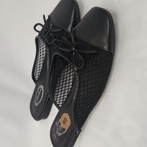Atalina Black Mesh Mules with Bow Detail, size 8